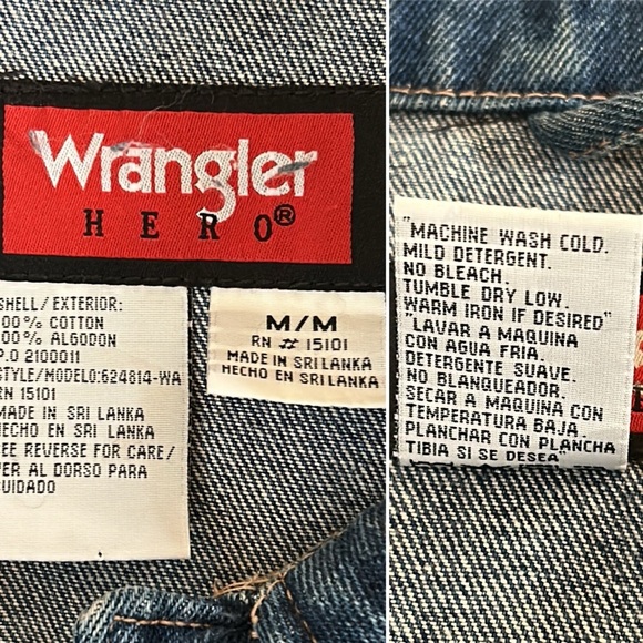 VTG Wrangler Hero Blue Denim Jacket, Custom moose hooves embroidered patch sz M - Picture 8 of 15
